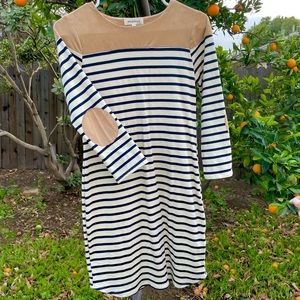 Classy Striped Dress, Suede Elbows, Perfect for Work